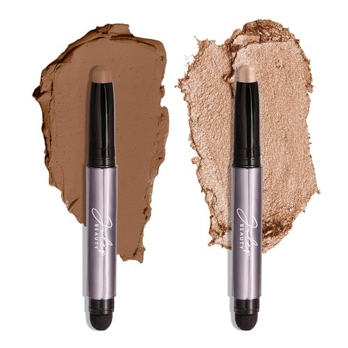 Julep Eyeshadow Stick Duo - Waterproof Crème-to-Powder Formula | Long-Lasting, Crease-Proof - Sand Shimmer & Smoky Tawny Matte