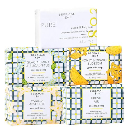 Beekman 1802 Goat Milk Soap Sampler - Moisturizing Hand & Body Bars with Shea Butter | Assorted Scents, 3.5 oz (Pack of 5)