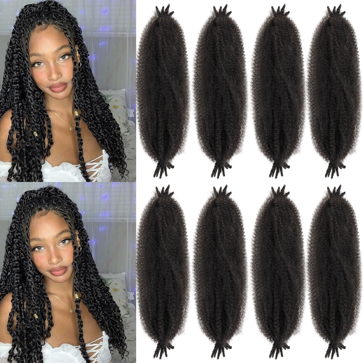 18 Inch Springy Afro Twist Hair Marley Twist Braiding Hair Pre-Separated Twisted Up springy Afro twist Hair for Soft Locs Cuban Twist Hair Color 4 Dark Brown Crochet Hair Extension for Black Women