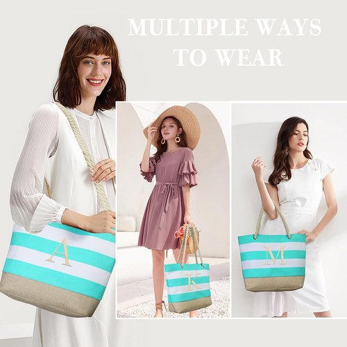 YOOLIFE Gifts for Women - Mothers Day Gifts, Birthday Gift for Women Teacher Bridesmaid Daughter Friend Personalized Beach Bag Initial Beach Tote & Cosmetic Bag M