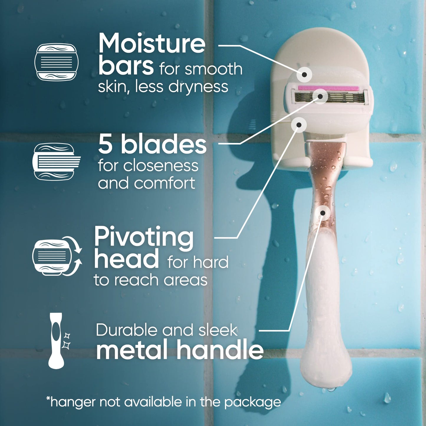 Gillette Venus Comfortglide plus Olay Sugarberry Women's Razor with Rose Gold Metal Handle + 4 Blade Refills