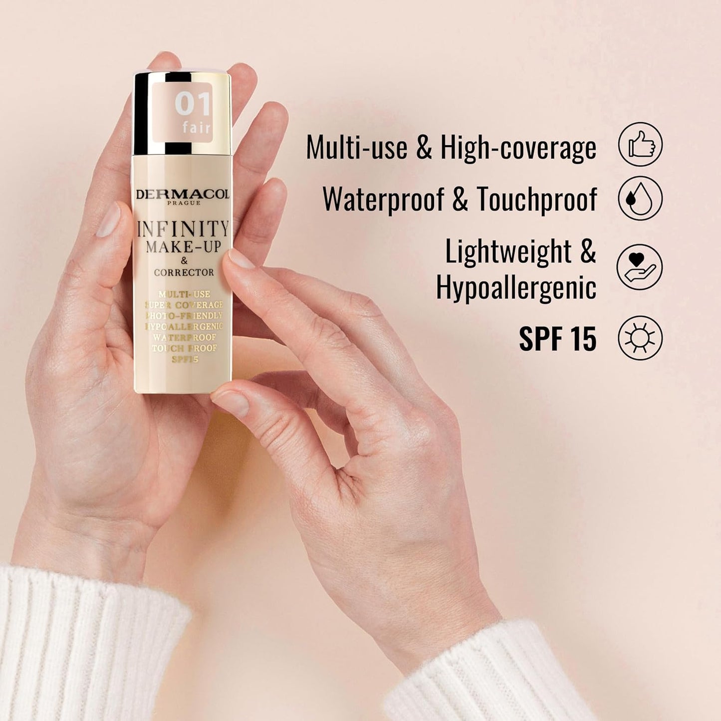 Dermacol Infinity Makeup & Corrector - Multi-Use, Super Coverage, Waterproof, SPF 15 | Fair 01
