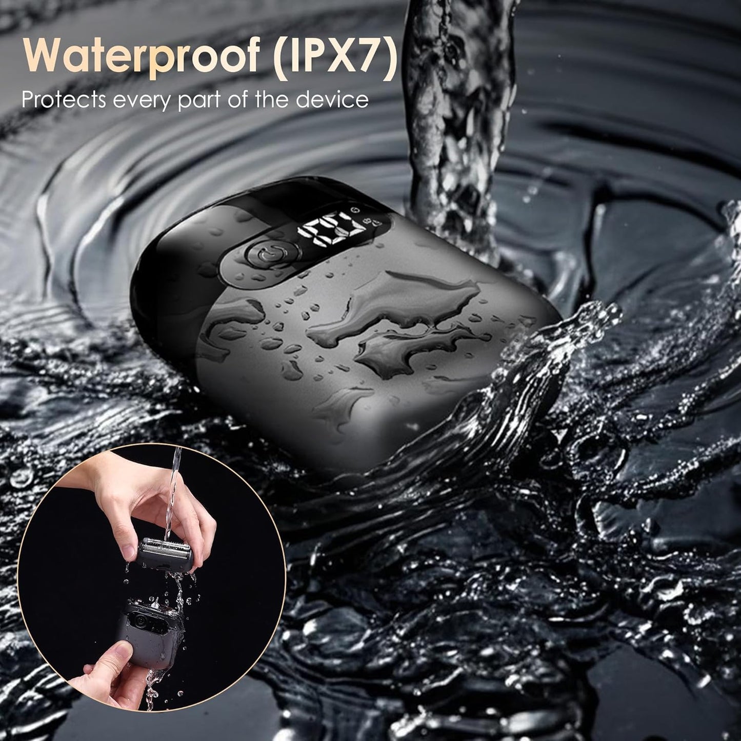 Skiennix Electric Razor - Foil Shaver & Beard Trimmer with LED Display | USB-C Fast Charge, IPX7 Waterproof, Charcoal Black