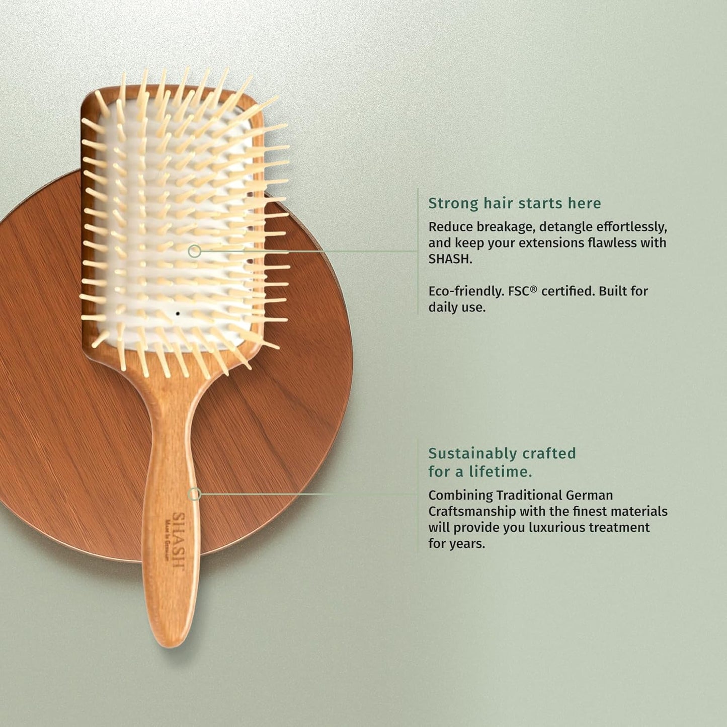 SHASH Large Paddle Hair Brush - Detangler for Thick & Curly Hair | Long Pins & Rubber Cushion