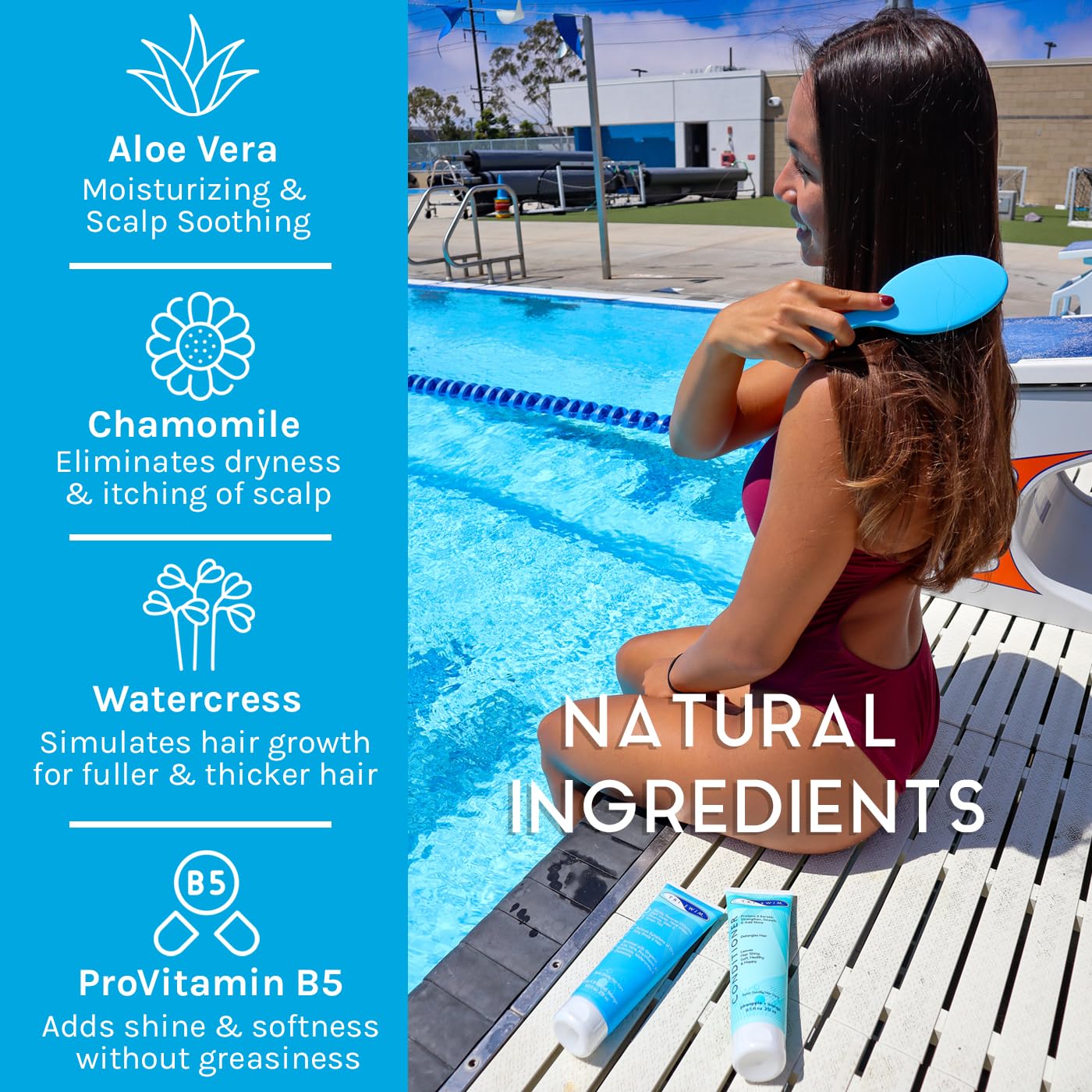TRISWIM Chlorine Shampoo and Conditioner Set - Paraben-Free Swim Care | 8.5 fl oz Each with Aloe Vera & Keratin