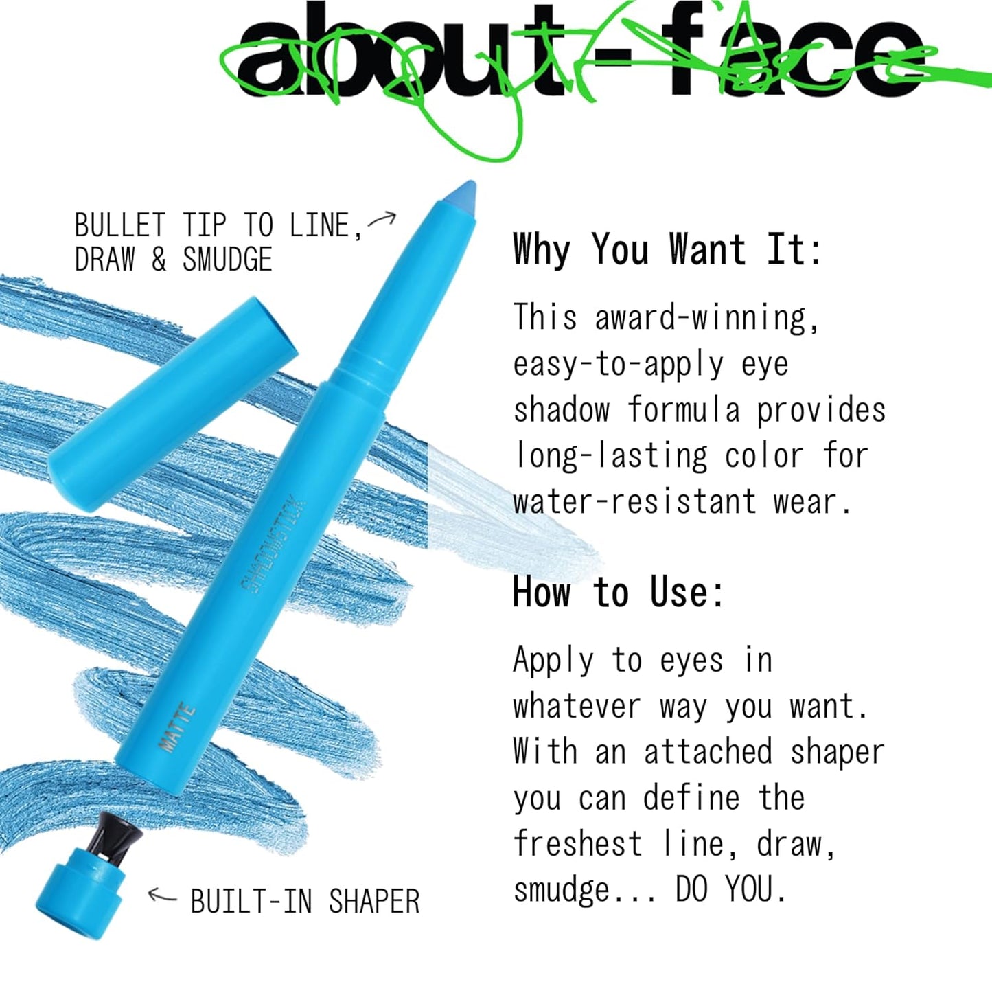 About-Face Shadowstick - Long-Wear Cream Eyeshadow Stick in Creature - Matte Blue Finish - Vegan & Cruelty-Free