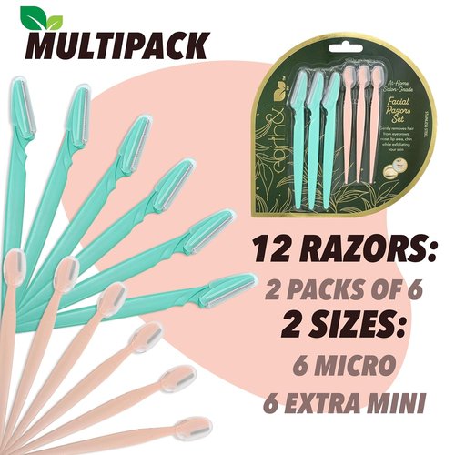 Earth & I Dermaplaner Razor Set - 12 Count Facial Shavers for Peach Fuzz & Brow Shaping | 2 Sizes