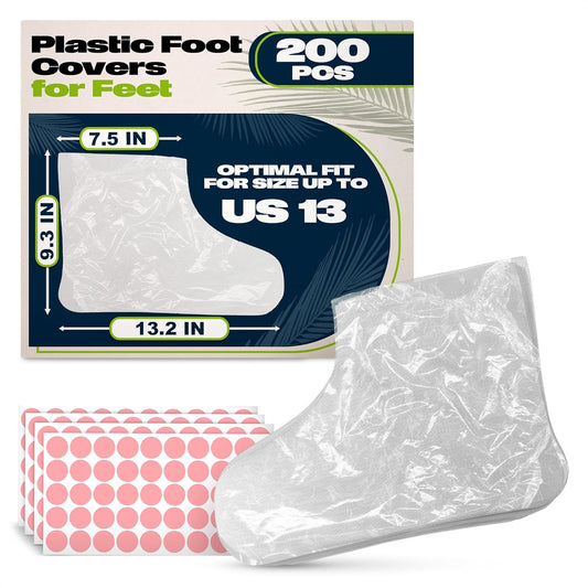 Skiennix Plastic Foot Covers - 200 Pcs Leak-Proof, Durable Anti-Slip Design | Moisturizing Socks for Foot Care