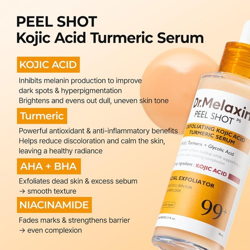 Dr. Melaxin Kojic Acid Turmeric Serum - Exfoliating Dark Spot Corrector with AHA/BHA & Niacinamide (80ml)