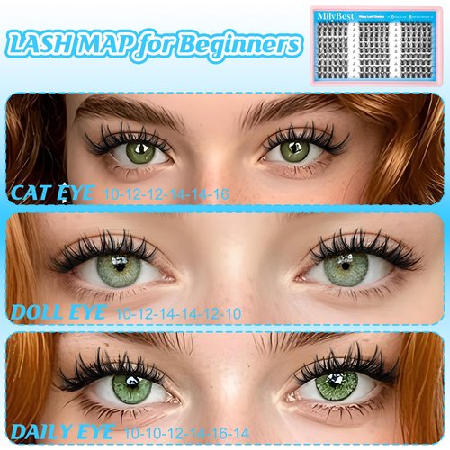 MilyBest Lash Clusters Kit Wispy Eyelash Clusters Lashes Natural DIY Lash Extension Kit 10-16mm Cluster Eyelash Extensions Kit 180pcs CC Curl Individual Lashes with Bond and Seal Tweezers