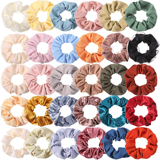 Crowye 30 Pcs Cute Hair Scrunchies for Women Girls Kawaii Colorful Scrunchies Elastic Bands Ponytail Holder Scrunchies Bulk Assorted Hair Ties Accessories(Solid Color Pattern)