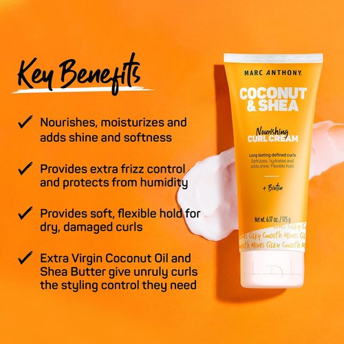Marc Anthony Nourishing Curl Defining Cream - Hydrating Styling Cream for Extra Dry Hair, Coconut & Shea - Flexible Hold & Frizz Control