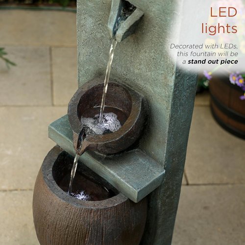 Alpine Corporation 32" 3-Tier Jar Fountain - Elegant Outdoor Water Feature with LED Lights for Garden & Patio