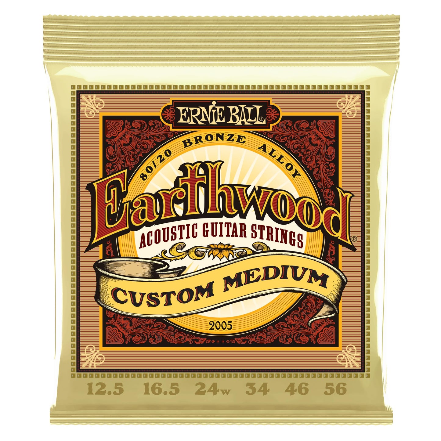 Ernie Ball Earthwood Custom Medium 80/20 Bronze Acoustic Guitar Strings, 12.5-56 Gauge (P02005) (Pack of 2)