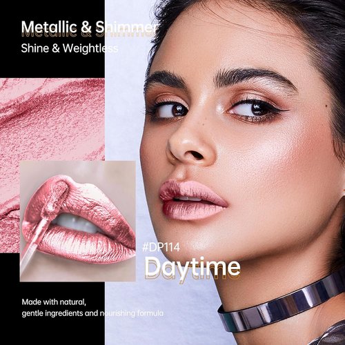 Depuplum Metallic Pink Lipstick - Long-Lasting Hydrating Color | Shimmer Finish, Full Coverage, DP114 Daytime