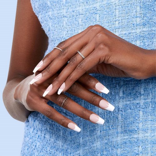 KISS Salon Acrylic, Press On Nails, Nail glue included, 'Je T'Aime', White, Medium Size, Coffin Shape, Includes 28 Nails, 2g glue, 1 Manicure Stick, 1 Mini File