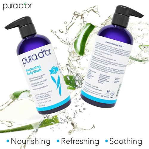 PURA D'OR Awakening Body Wash - pH Balanced with Aloe Vera & Lavender for Soft, Fresh Skin | 16 Oz