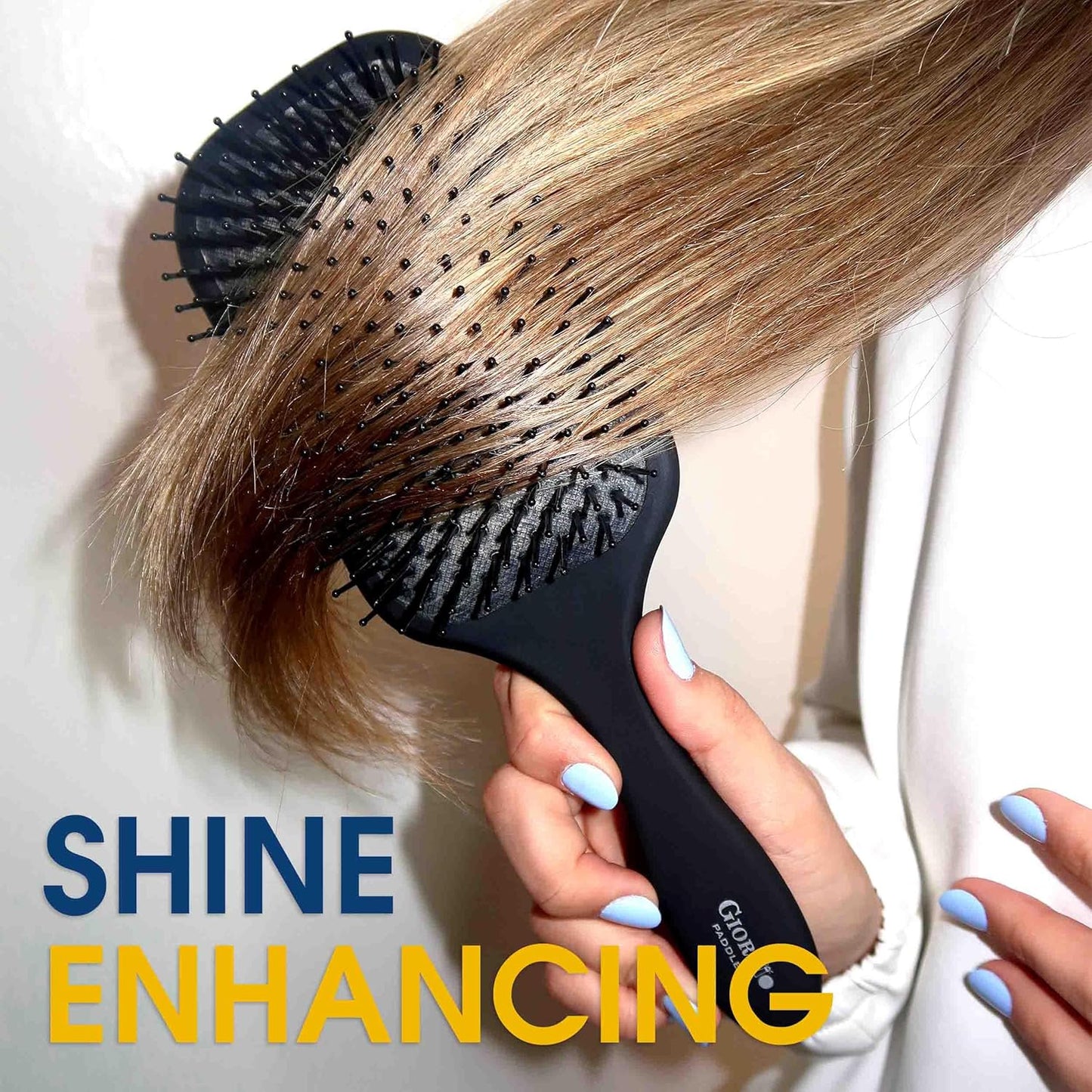 Giorgio Detangling Paddle Brush - Large Anti-Static Hair Care Tool with Tourmaline Bristles - Black