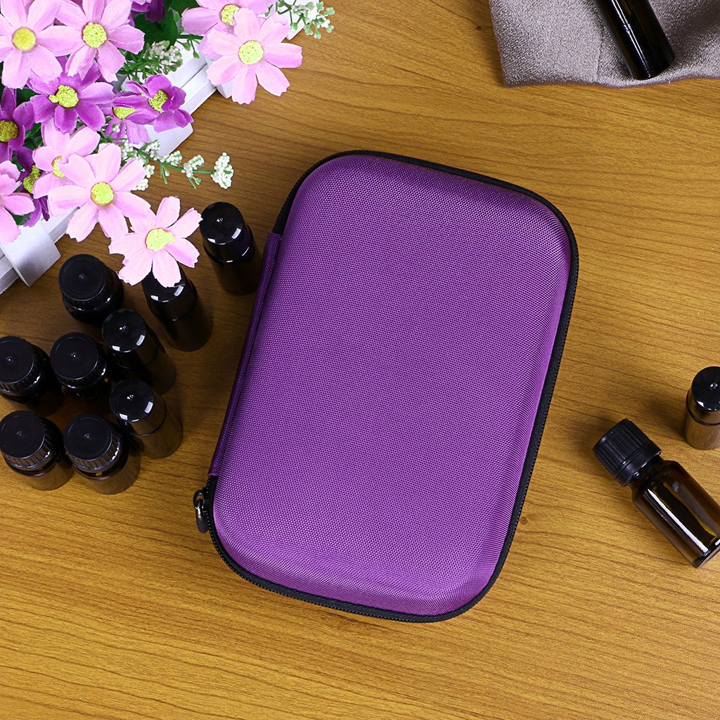 Hipiwe Hard Shell Essential Oil Carrying Case Holds 12 Bottles (Can hold 5ml, 10ml, &10ml Rollers) Travel Size Essential Oils Bag Organizer Perfect for Essential Oils Bottle (Purple)