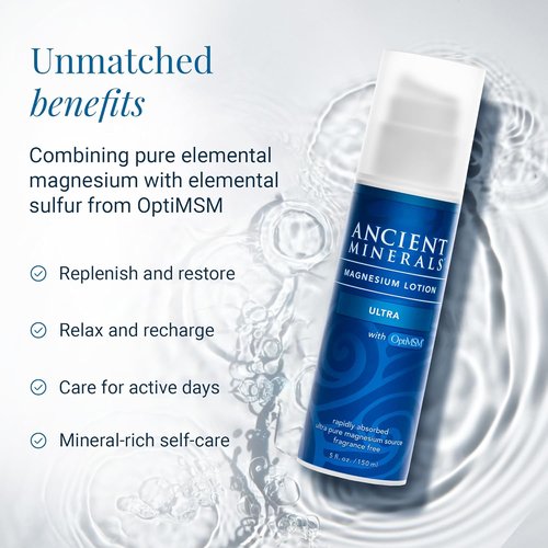 Ancient Minerals Magnesium Lotion - Ultra Relief with MSM | Pure Zechstein Formula (5oz)