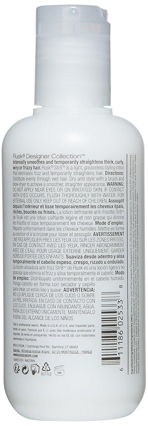 RUSK Str8 Anti-Frizz & Anti-Curl Lotion - Light & Greaseless Formula, 6 oz White