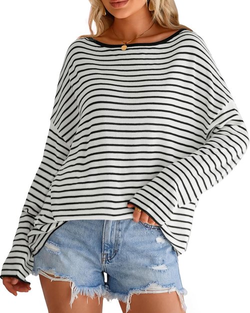 Arach&Cloz Women's Oversized Linen Blend Beach Cover-Up - Casual Off-Shoulder Top for Summer