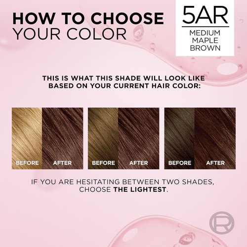 L'Oreal Paris Excellence Crème Permanent Hair Dye, Triple Care Hair Color with Hyaluronic Acid for 100% Gray Coverage, 5AR Medium Maple Brown, 1 Kit (Pack of 2) (Packaging May Vary)