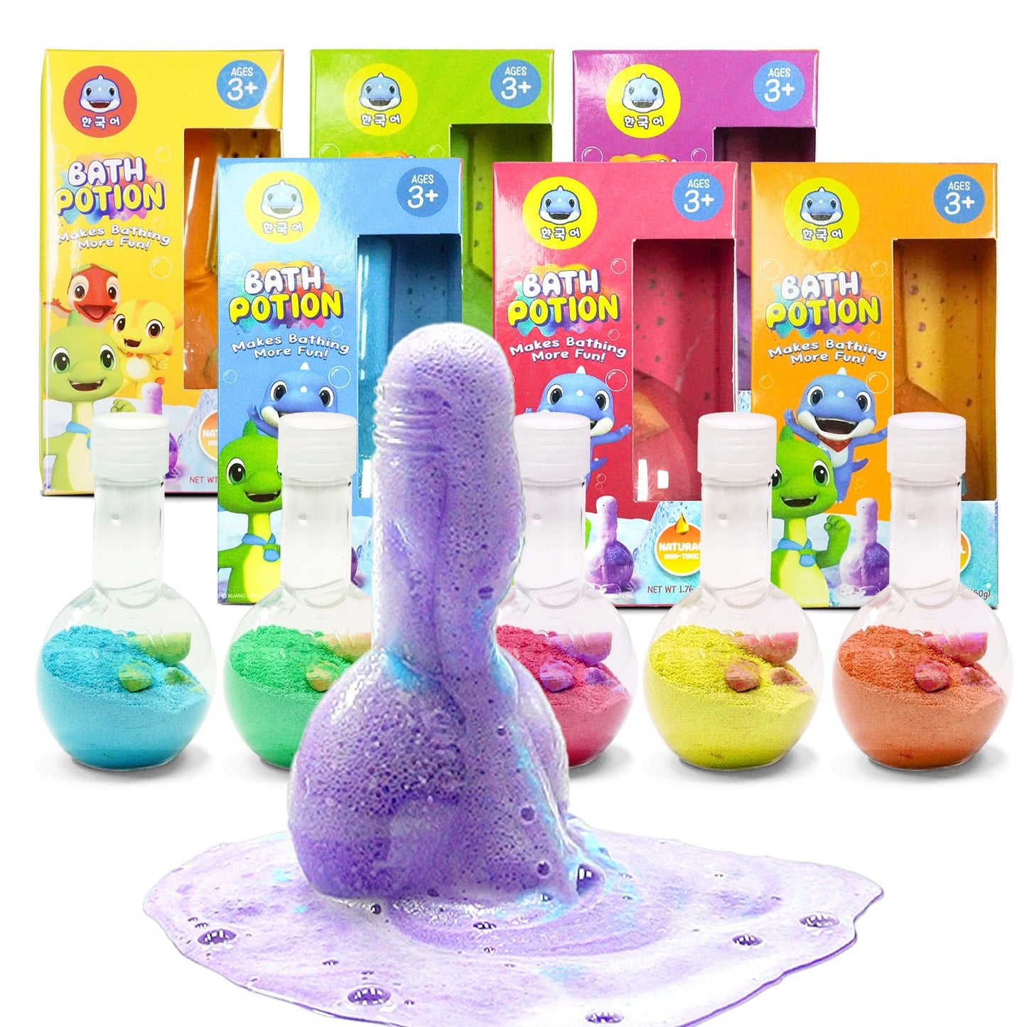 SWCANDY Bath Toys Kids Bath Bomb Potion, Easter Basket Stuffers Essentials, 6 Pack Nontoxic Bathtub Colorful Bubble Foam Scientific Soap Magical Fizzes Eruption for Ages 4-8 Boys Girls Toddlers