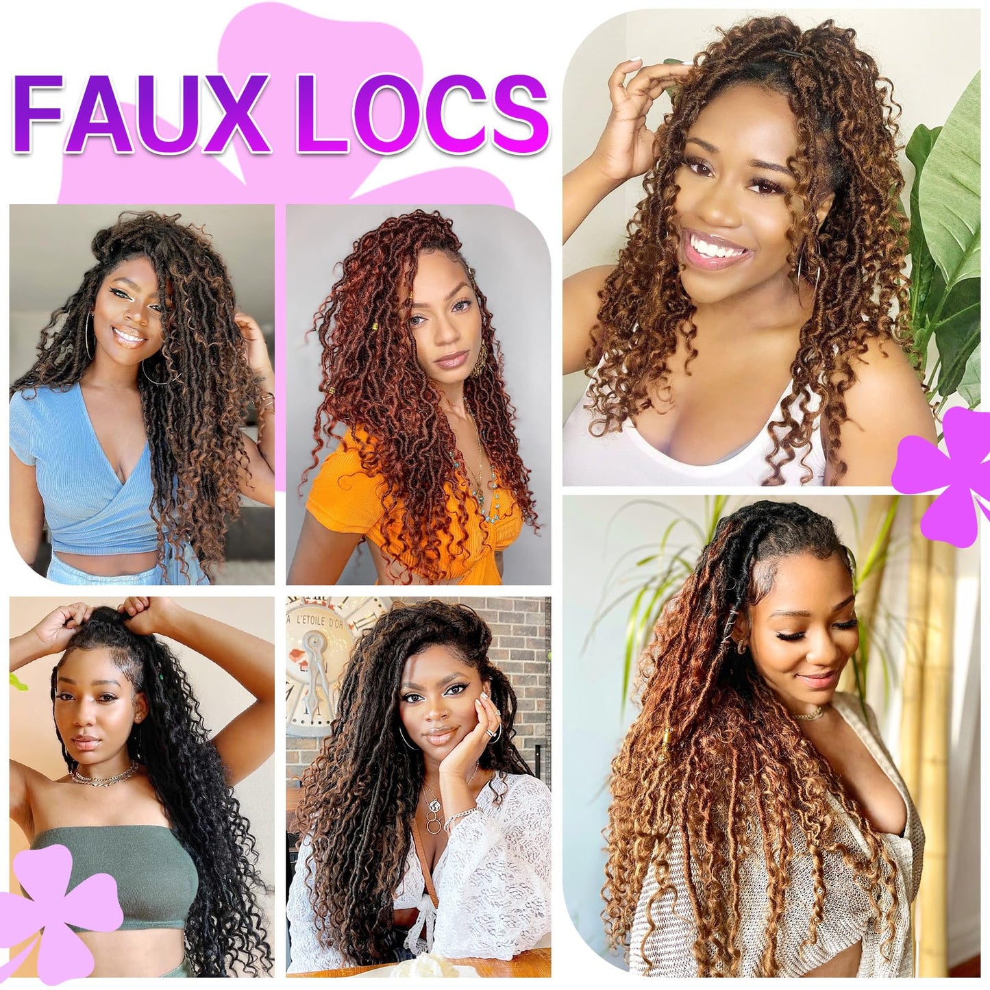 Goddess Locs Crochet Hair 14Inch 8 Packs Pre Looped Faux Locs Crochet Hair Bohemian Crochet Braids Hair for Black Women T30