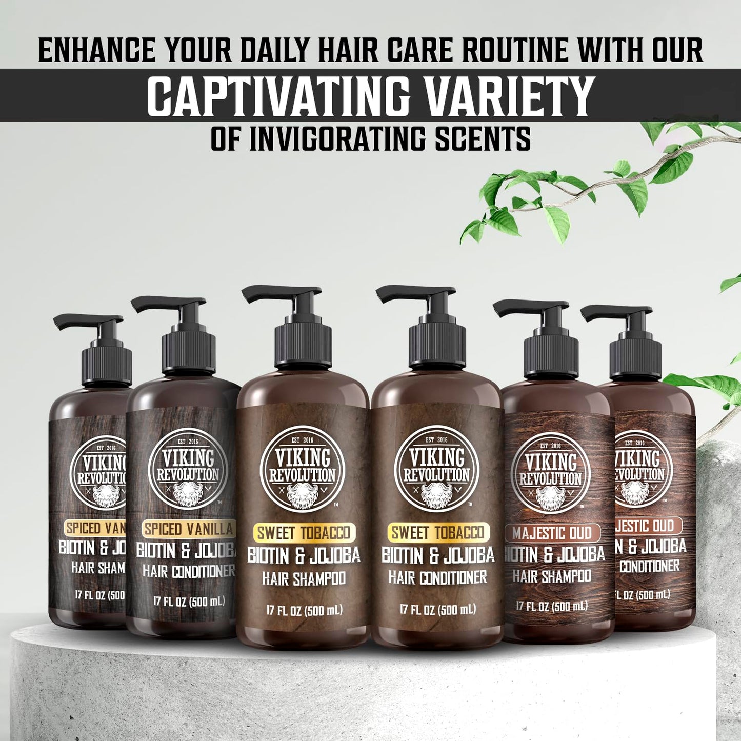 Viking Revolution Majestic Oud Men's Shampoo & Conditioner Set - Biotin & Jojoba Oil for Thinning Hair (17 oz)