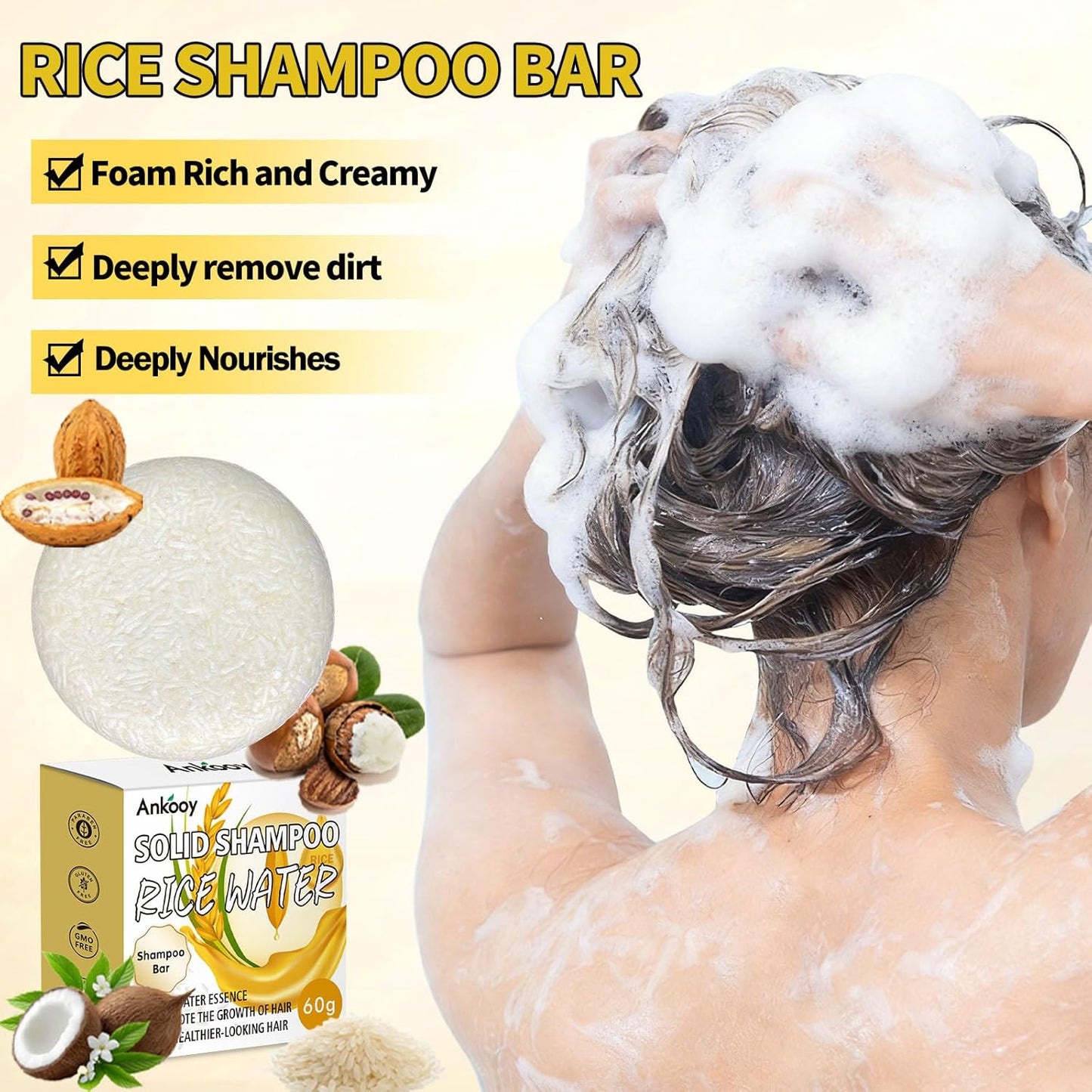 Skiennix Rice Water Shampoo Bar - Deep Cleansing Hair Growth Formula | 2 Pack, Paraben & Sulfate-Free, Vegan