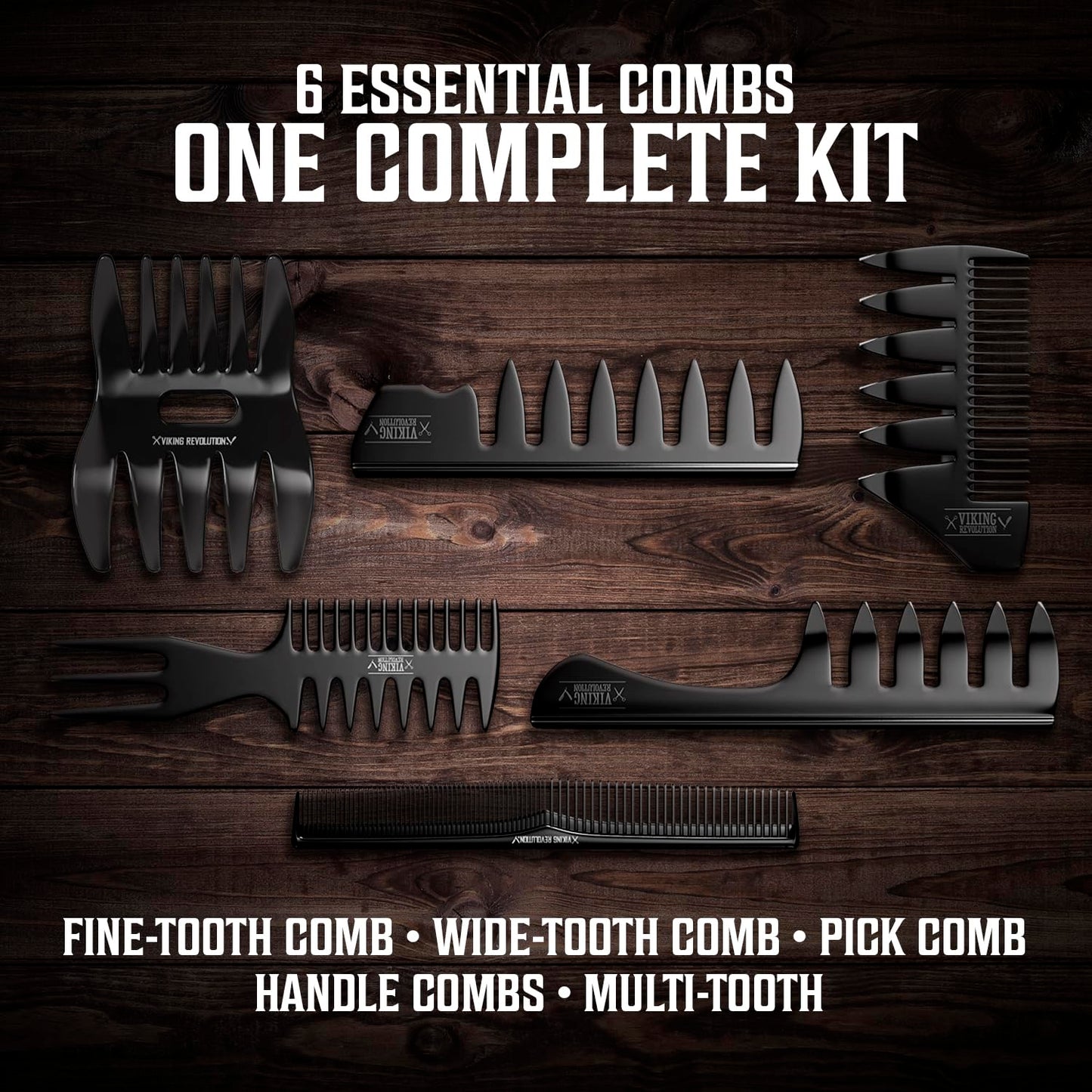 Viking Revolution Hair Combs Set for Men | Professional Styling, Grooming & Detangling - 6 Pieces, Anti-Static & Durable