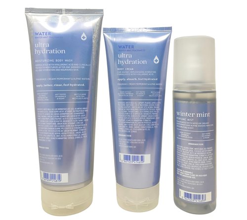 Bath & Body Works Water Winter Mint Body Wash, Cream & Perfume Mist - Includes Himalayan Salt Soap