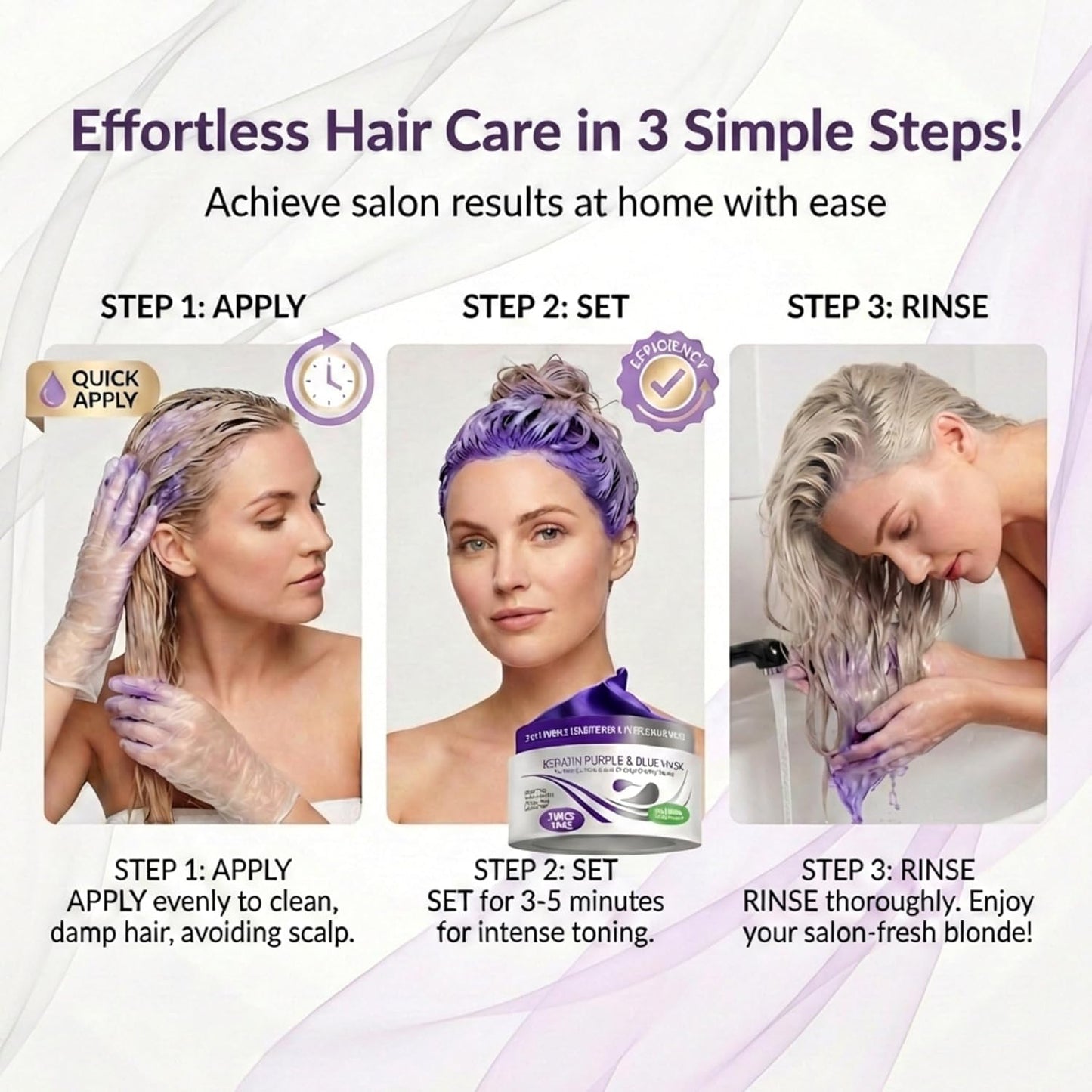 VITAMINS Keratin Purple Hair Mask - Deep Conditioner for Blonde, Silver & Gray Hair - Toner to Neutralize Brassiness