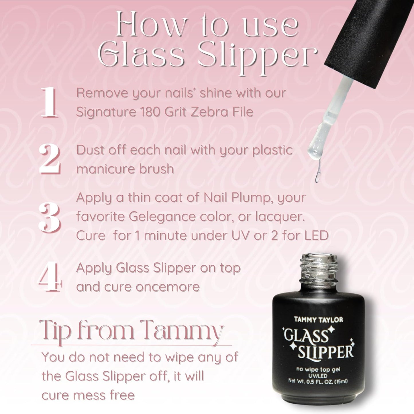 Tammy Taylor Glass Slipper Gel Top Coat - No Wipe, High Gloss Finish, UV/LED Quick Cure, Non-Yellowing Clear Polish