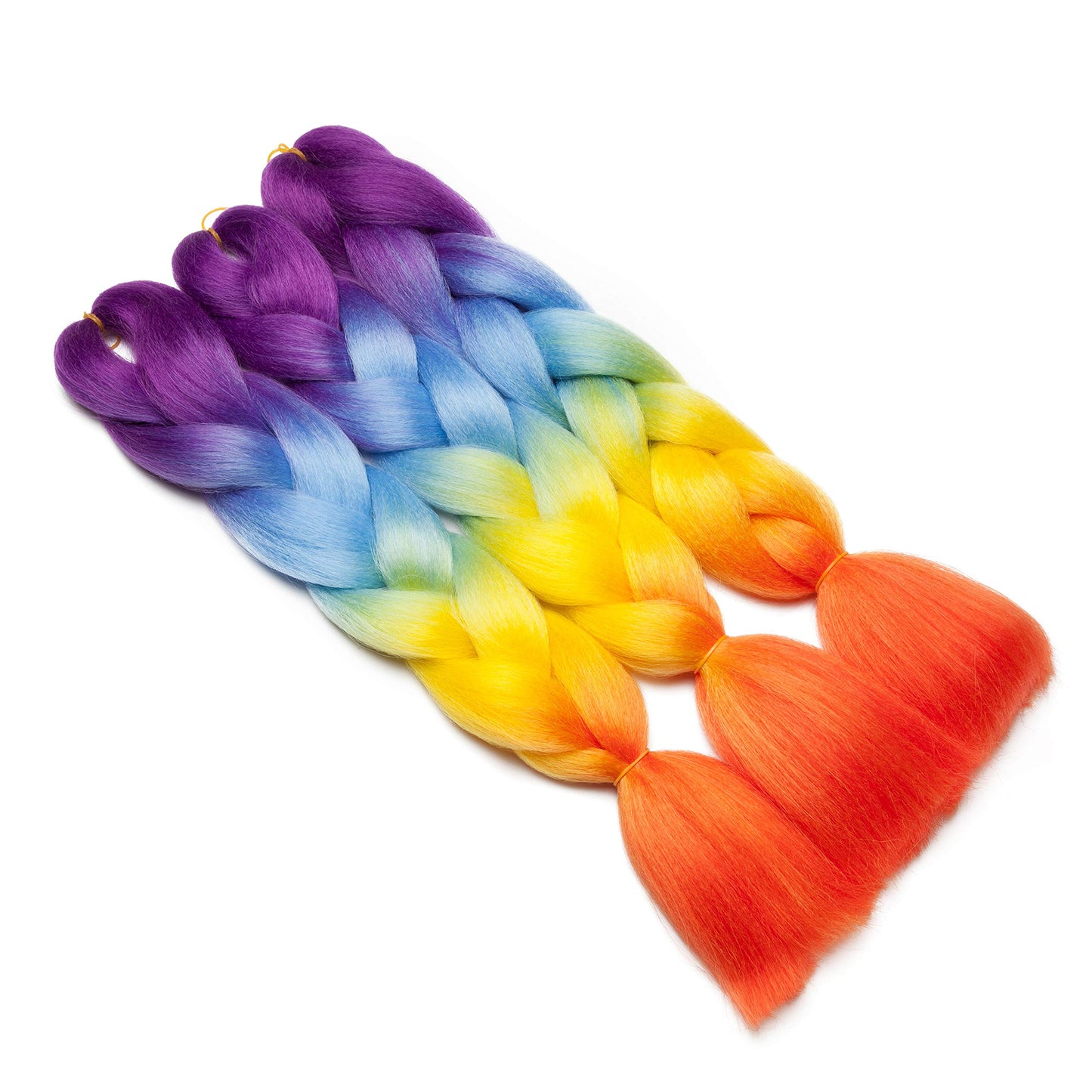 Benehair Rainbow Braiding Hair 3 Bundles/lot 24inch Jumbo Braiding Hair Extensions High Temperature Synthetic Braid Hair Braiding Hair Pre Stretched Ombre Braiding Hair (Purple+Blue+Yellow+Orange)