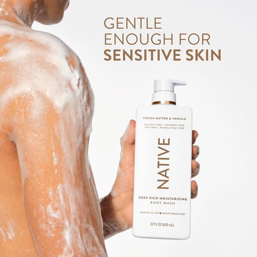 **Native Body Wash - Cocoa Butter & Vanilla | 24-Hour Hydration for Dry Skin, 22 oz**