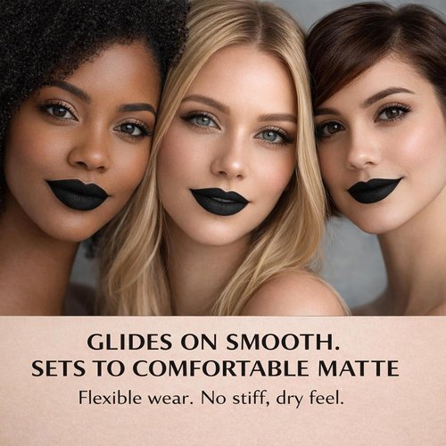 Mynena Jet Black Matte Liquid Lipstick - Long-Lasting, Waterproof, No Smudge Formula | All-Day Wear, Lightweight Comfort