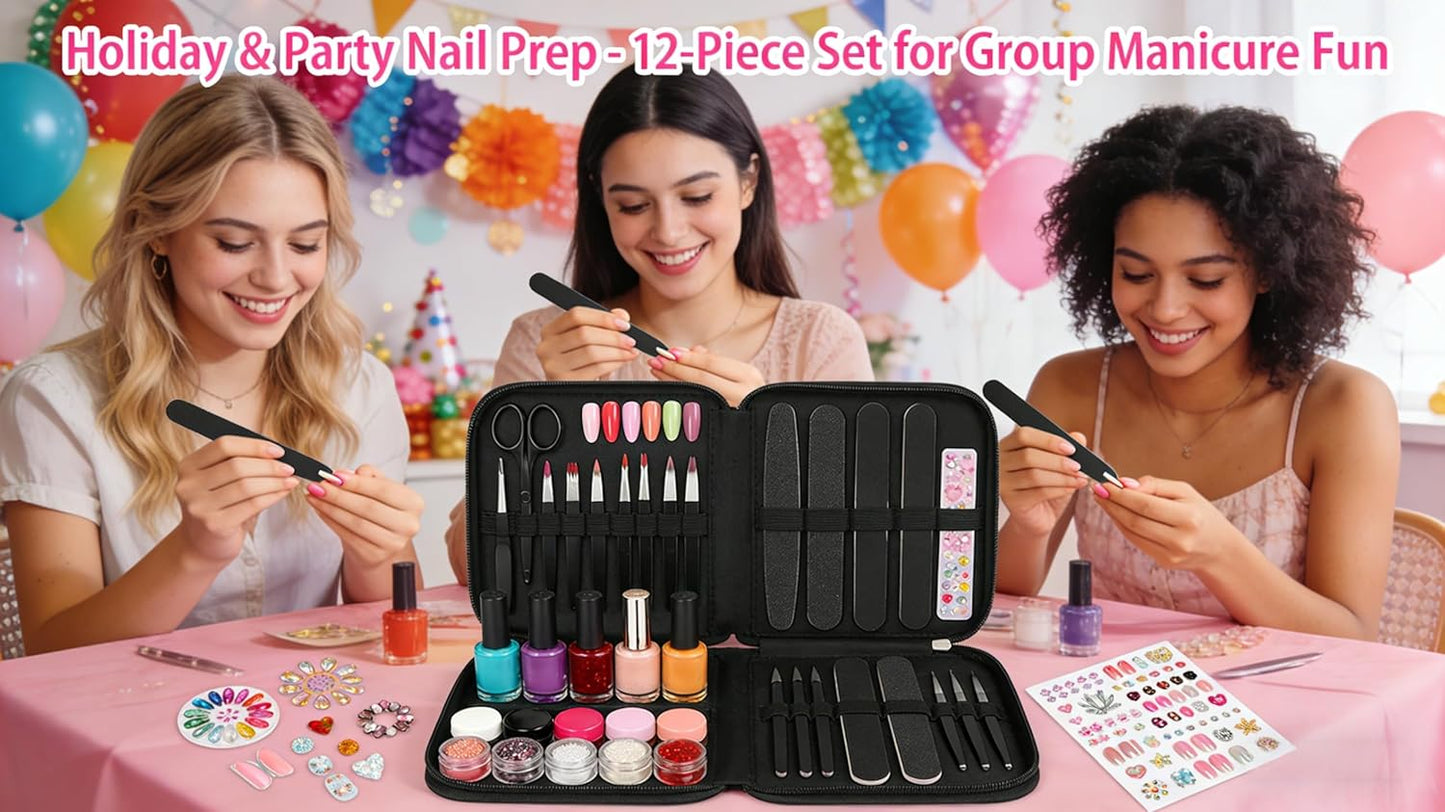 Skiennix Professional Nail File Set - 12 Double-Sided 100/180 Grit Emery Boards for Manicure & Pedicure