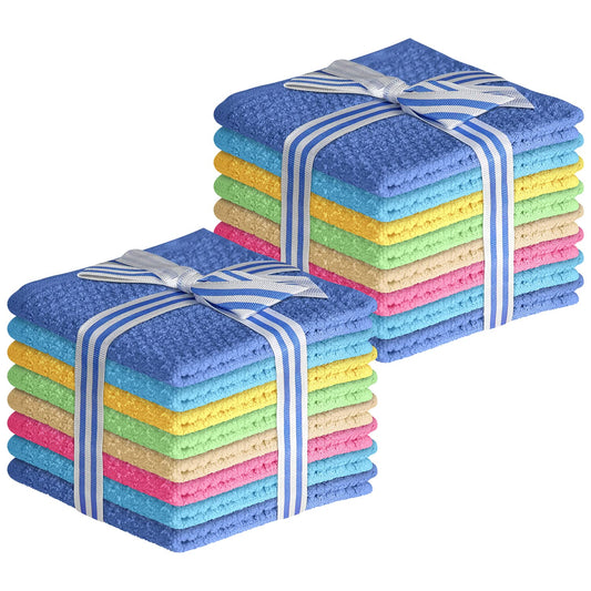 Multicolored Body Wash Cloths Washcloths Set of 16 Multipurpose Cotton Kitchen Washcloths, Bathroom Wash Cloths for Face and Body, Utility Rags - Soft and Absorbent, Washable Rags - 12 x 12 Inches
