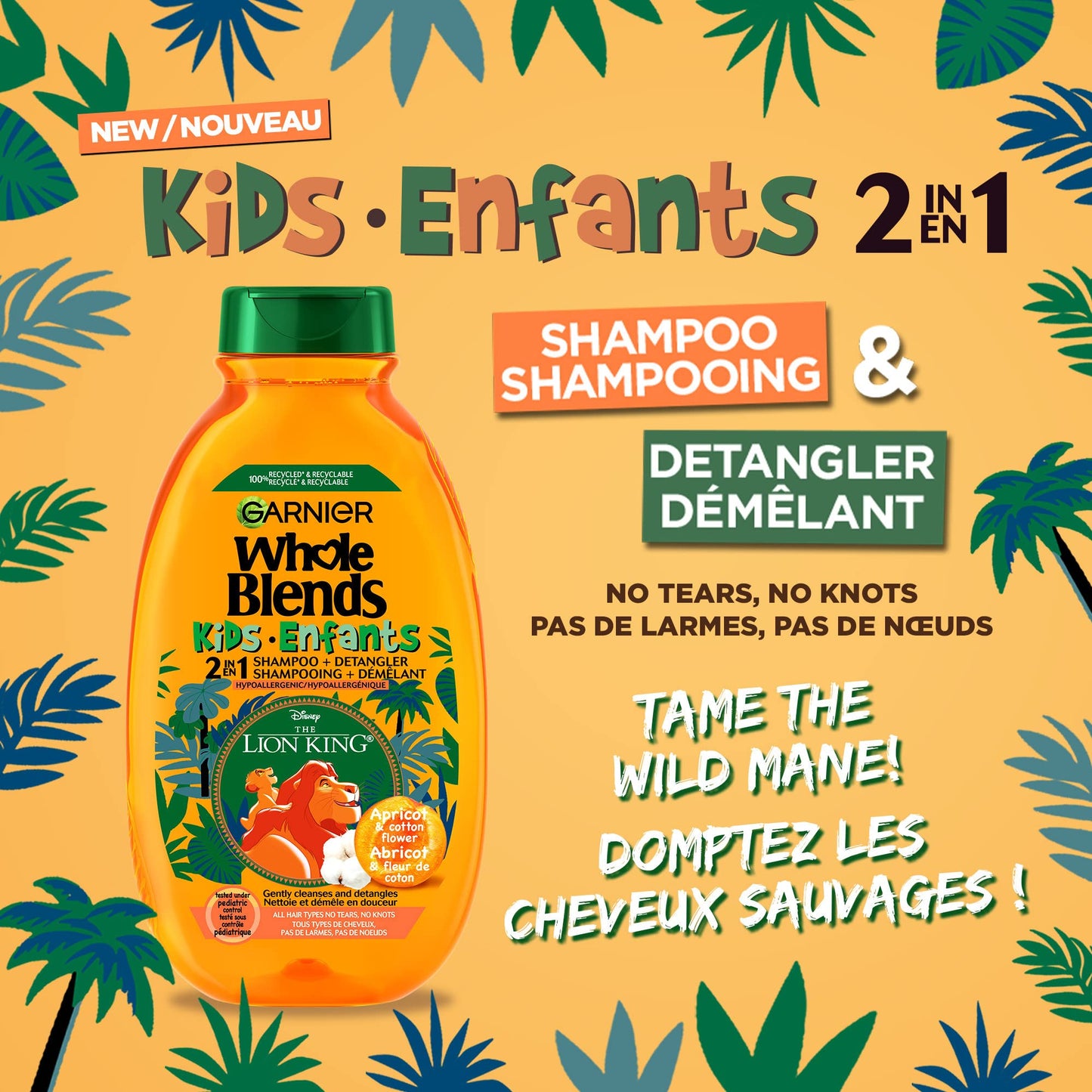 Garnier Whole Blends Kids 2-in1 Shampoo, Apricot and Cotton Flower 250 mL