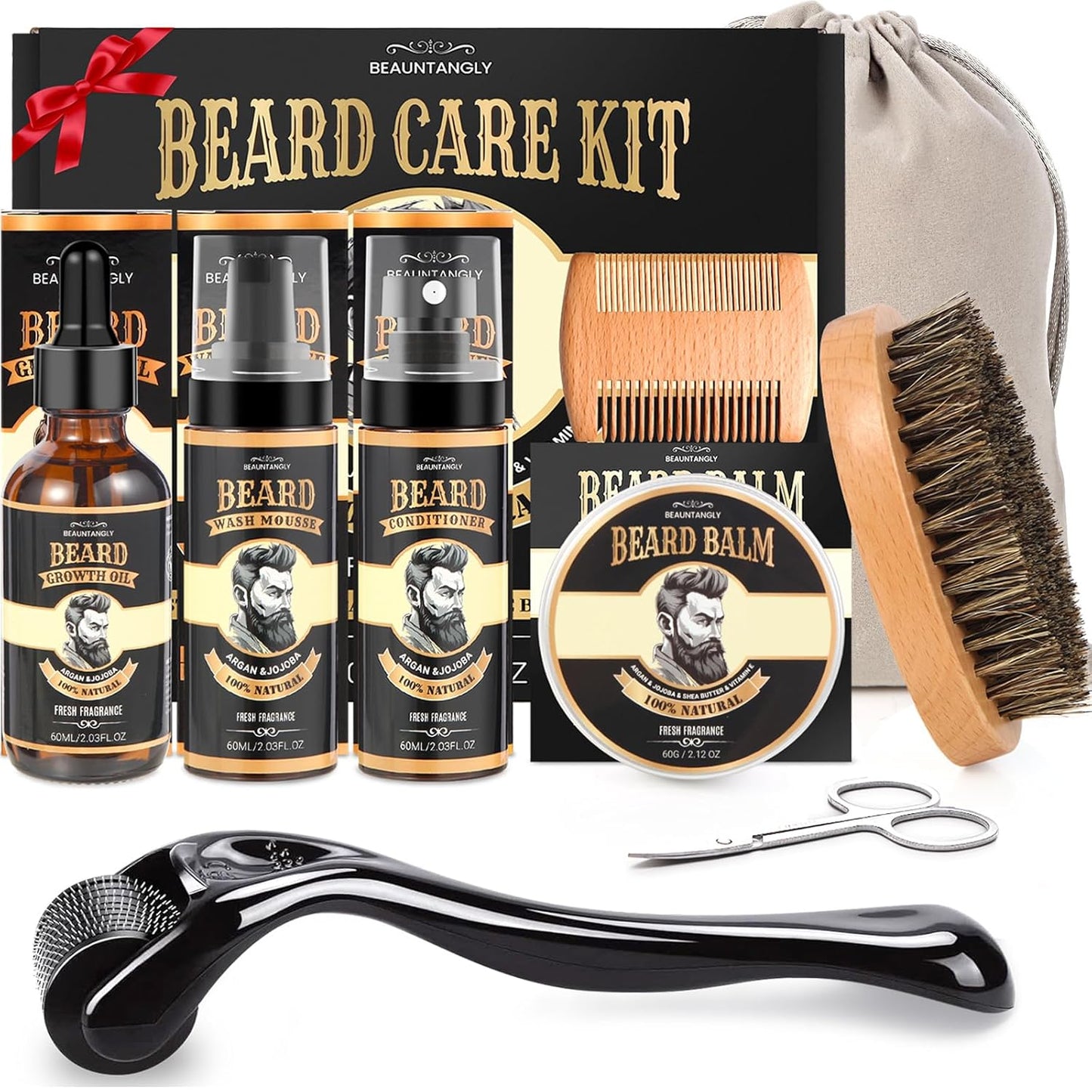 Skiennix Beard Growth Kit - Complete Grooming Set with Oil, Conditioner, Roller & Accessories