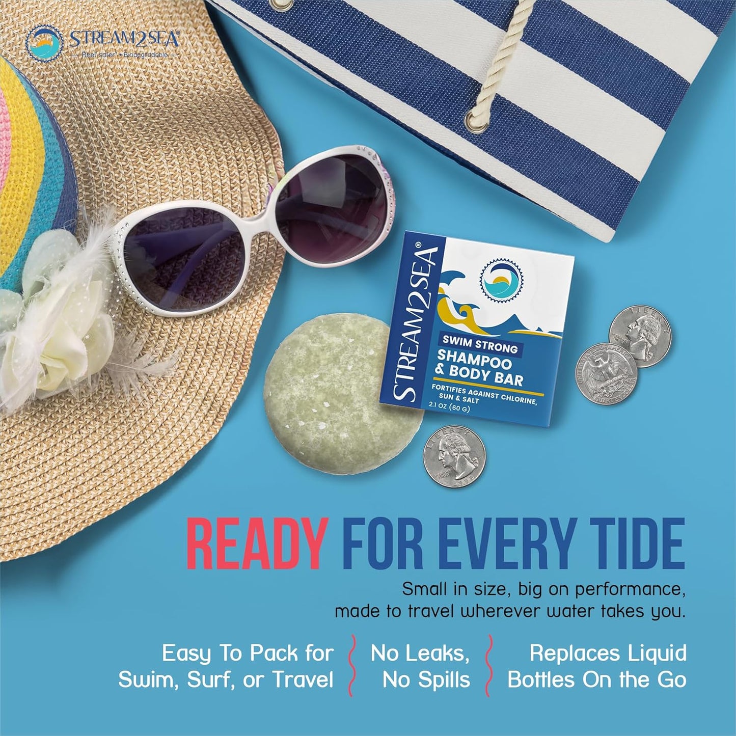 STREAM 2 SEA Reef Safe Body & Shampoo Bar - Fragrance-Free, Gentle for Sensitive Skin - 2.1 oz with Shea & Cocoa Butter