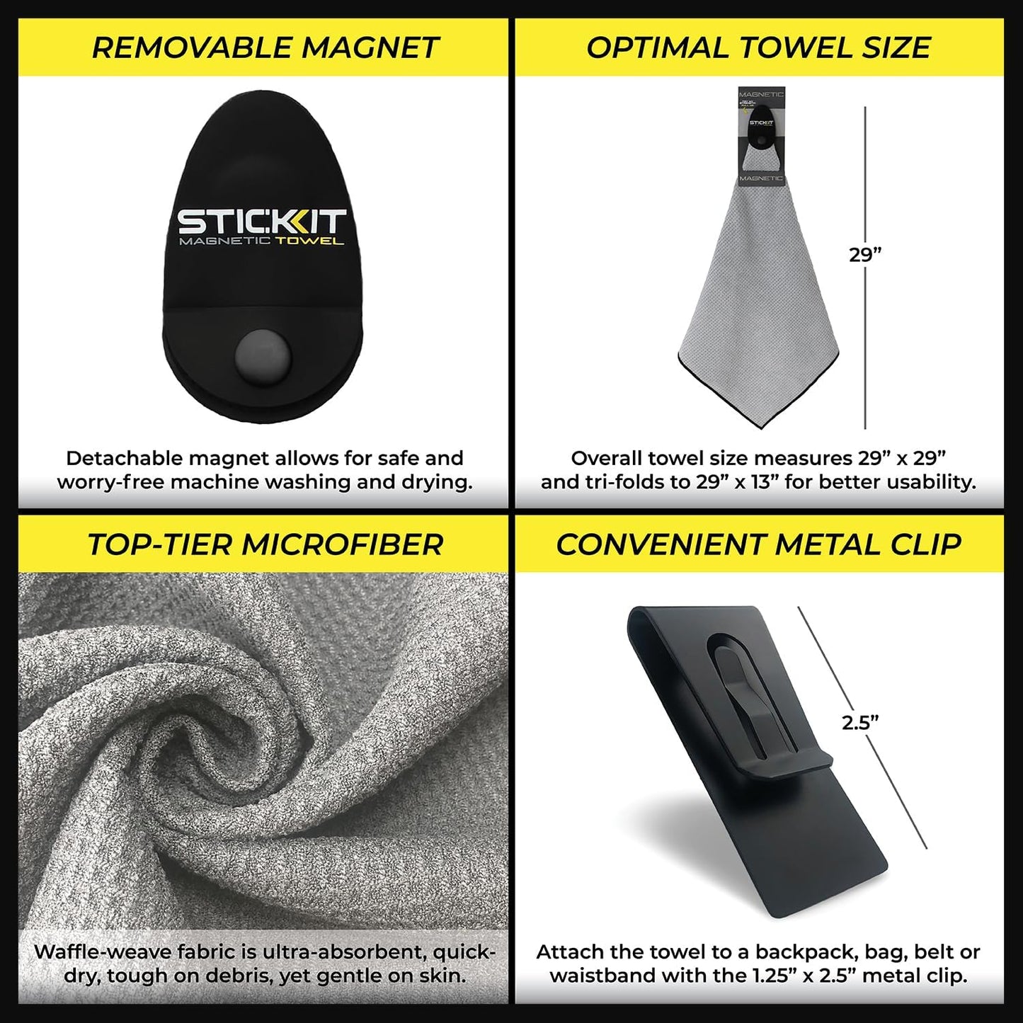 STICKIT Magnetic Sports Towel - Quick-Dry Microfiber with Deep Waffle Pockets | Ideal for Gym & Yoga