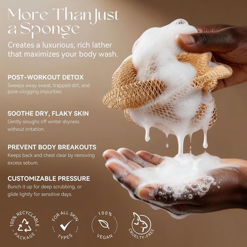 CORATED African Net Sponge - Authentic Exfoliating Shower Loofah | Portable Body Scrubber for Daily Use