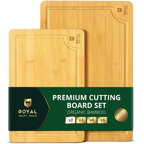 ROYAL CRAFT WOOD Acacia Wood Cutting Boards Set of 3 – Premium Wooden Cutting Boards for Kitchen Meal Prep & Serving - Charcuterie & Chopping Butcher Block for Meat with Deep Juice Groove Side Handles