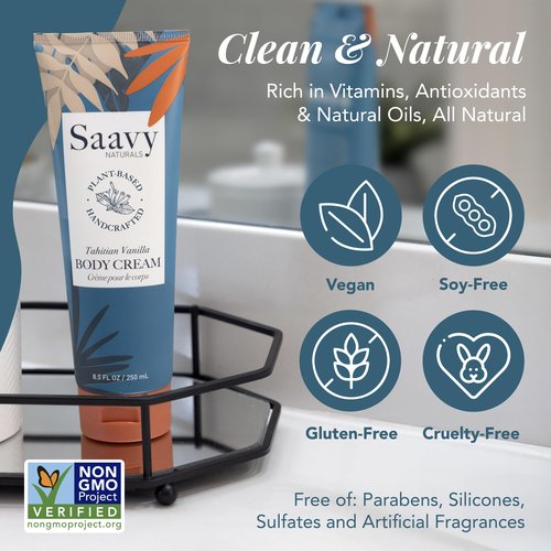 Saavy Naturals Deeply Hydrating Body Cream for Dry Skin – Nourishing Shea Butter, Plant-Based & Sustainably Sourced – Tahitian Vanilla – 8.5 fl oz, 2 pack