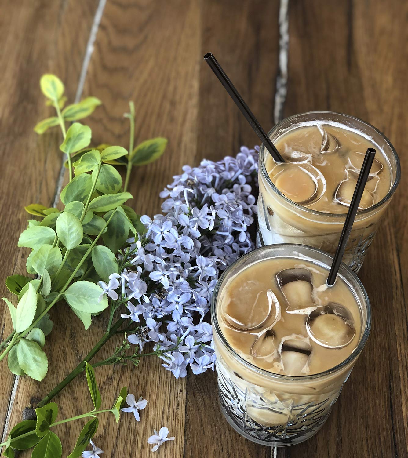 Hiware 12-Pack Black Stainless Steel Straws Reusable with Case - Metal Drinking Straws for 30oz and 20oz Tumblers Dishwasher Safe, 2 Cleaning Brushes Included