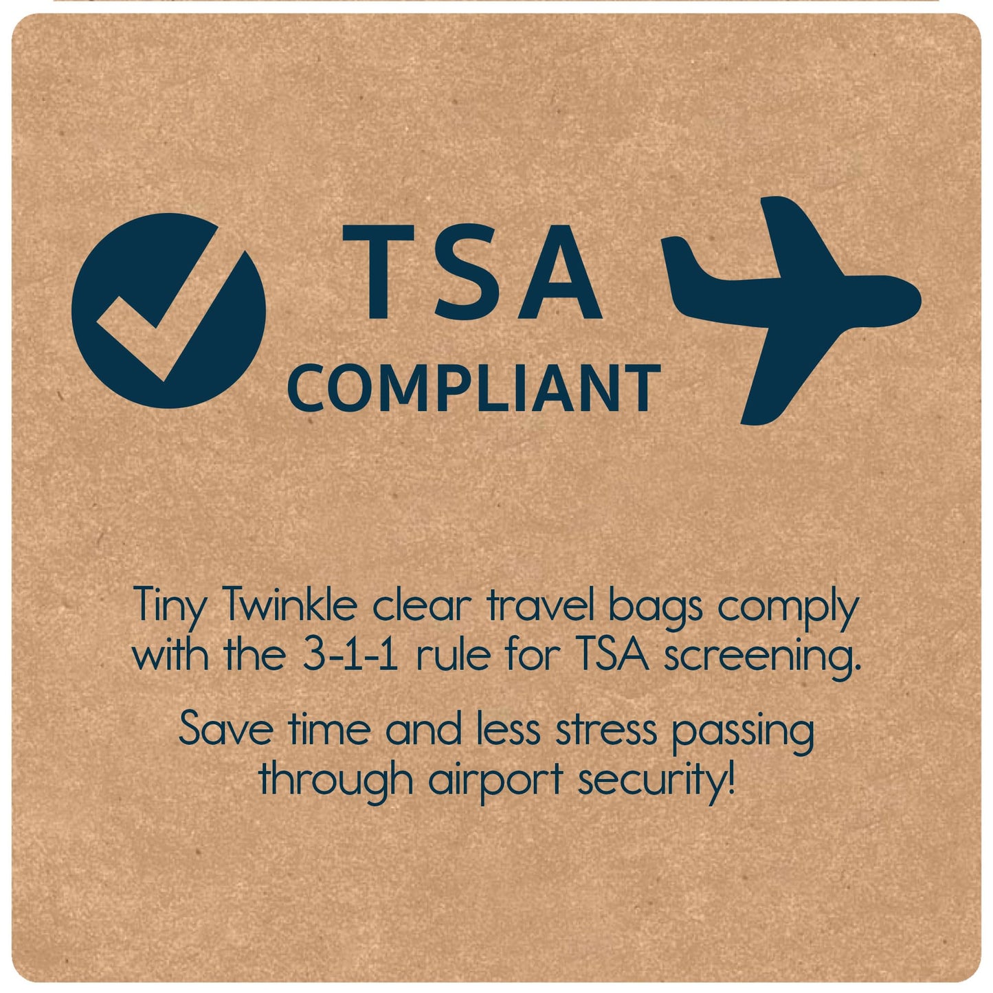 Tiny Twinkle Mess-proof Travel Bags, Airline Compliant, Zipper Closure, Clear Front Pouch, Diaper Bag Packing, Toiletry or Cosmetics Organizer 2 Pack Set (Beige Checkers)