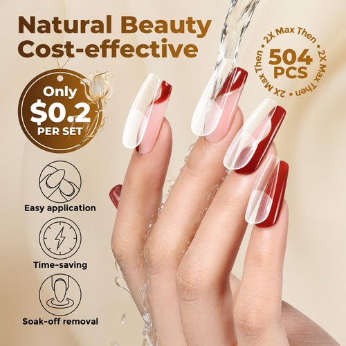 UNA GELLA Long Coffin Nail Tips, 504pcs Pre-Shape Fake Nails Half Matte Full Cover Acrylic Gel Nail Tips Clear Long Coffin Press On Nails Home DIY Extension 12 Sizes Gelly Tips